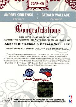 2006-07 Topps Luxury Box - Courtside Relics Autographs Dual #CDAR-KW Andrei Kirilenko / Gerald Wallace Back