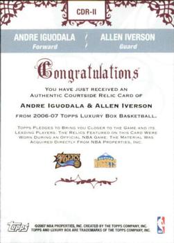 2006-07 Topps Luxury Box - Courtside Relics Dual #CDR-II Andre Iguodala / Allen Iverson Back