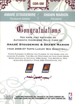 2006-07 Topps Luxury Box - Courtside Relics Dual #CDR-SM Amare Stoudemire / Shawn Marion Back