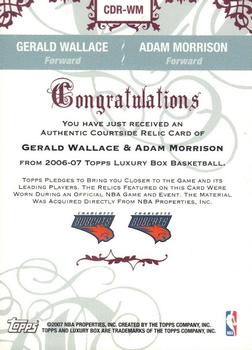 2006-07 Topps Luxury Box - Courtside Relics Dual #CDR-WM Gerald Wallace / Adam Morrison Back