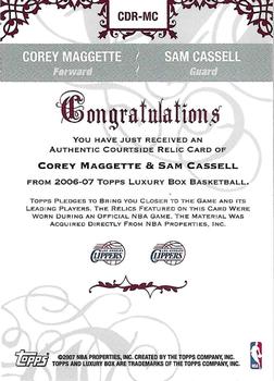 2006-07 Topps Luxury Box - Courtside Relics Dual Blue #CDR-MC Corey Maggette / Sam Cassell Back