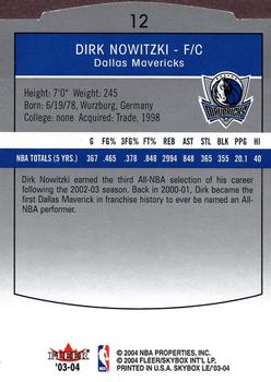 2003-04 SkyBox LE #12 Dirk Nowitzki Back