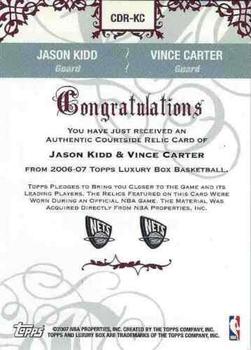 2006-07 Topps Luxury Box - Courtside Relics Dual Silver #CDR-KC Jason Kidd / Vince Carter Back