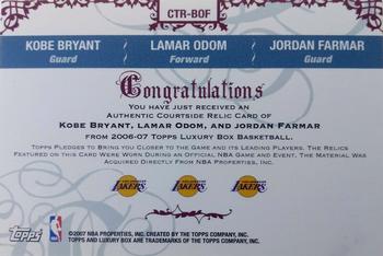 2006-07 Topps Luxury Box - Courtside Relics Triple #CTR-BOF Kobe Bryant / Lamar Odom / Jordan Farmar Back