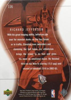 2003-04 SP Authentic #116 Richard Jefferson Back