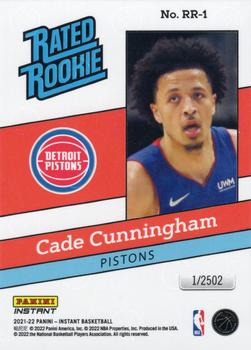 2021-22 Panini Instant Rated Rookie Retro #RR-1 Cade Cunningham Back