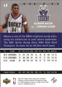 2003-04 SP Signature Edition #49 Desmond Mason Back
