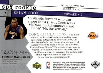 2003-04 SPx #171 Brian Cook Back
