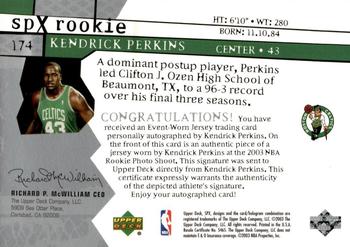 2003-04 SPx #174 Kendrick Perkins Back