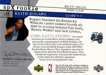 2003-04 SPx #185 Keith Bogans Back