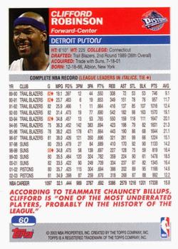 2003-04 Topps #60 Clifford Robinson Back