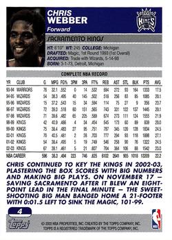 2003-04 Topps #4 Chris Webber Back