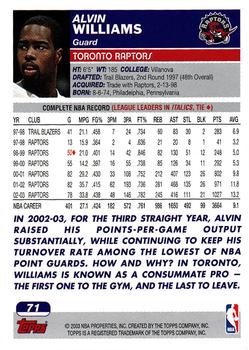 2003-04 Topps #71 Alvin Williams Back