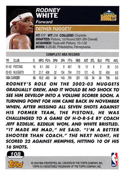 2003-04 Topps #108 Rodney White Back