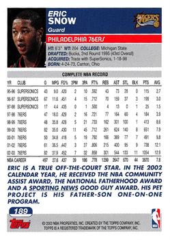 2003-04 Topps #189 Eric Snow Back