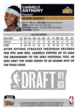 2003-04 Topps #223 Carmelo Anthony Back