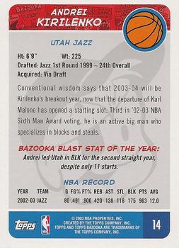 2003-04 Bazooka #14 Andrei Kirilenko Back