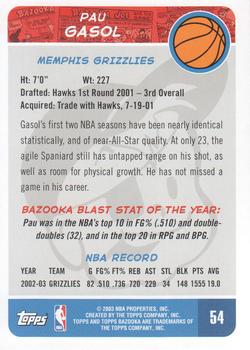 2003-04 Bazooka #54 Pau Gasol Back