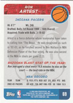 2003-04 Bazooka #69 Ron Artest Back