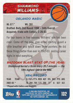 2003-04 Bazooka #132 Shammond Williams Back