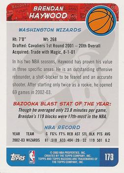 2003-04 Bazooka #173 Brendan Haywood Back