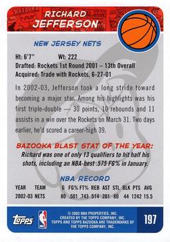 2003-04 Bazooka #197 Richard Jefferson Back