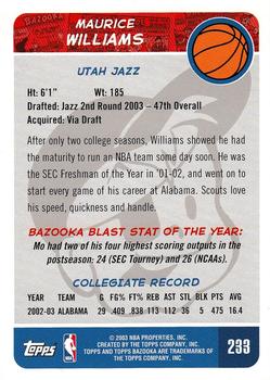 2003-04 Bazooka #233 Maurice Williams Back