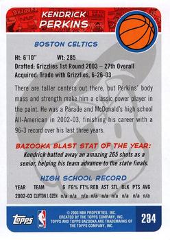 2003-04 Bazooka #234 Kendrick Perkins Back