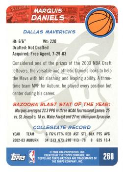 2003-04 Bazooka #268 Marquis Daniels Back