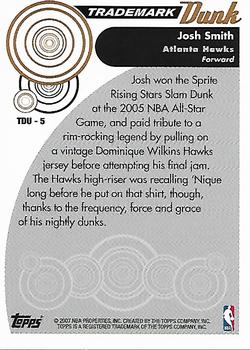 2006-07 Topps Trademark Moves - Trademark Dunk #TDU-5 Josh Smith Back
