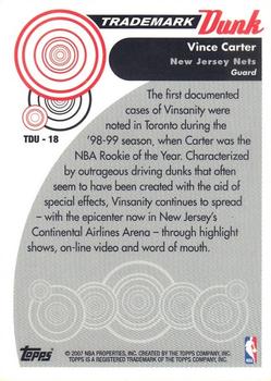 2006-07 Topps Trademark Moves - Trademark Dunk #TDU-18 Vince Carter Back