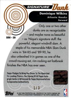 2006-07 Topps Trademark Moves - Signature Dunk Autographs Wood Red #SDU-20 Dominique Wilkins Back