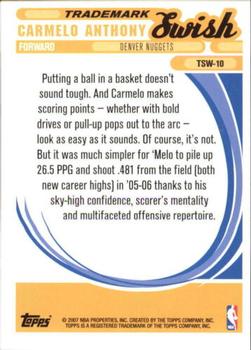 2006-07 Topps Trademark Moves - Trademark Swish #TSW-10 Carmelo Anthony Back