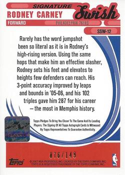 2006-07 Topps Trademark Moves - Signature Swish Autographs #SSW-12 Rodney Carney Back