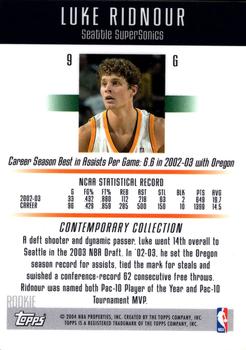 2003-04 Topps Contemporary Collection #9 Luke Ridnour Back