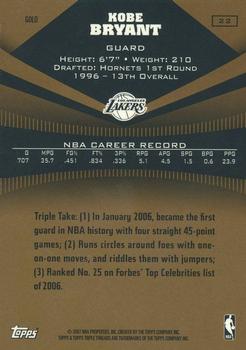 2006-07 Topps Triple Threads - Gold #22 Kobe Bryant Back