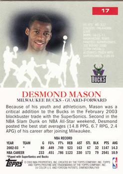 2003-04 Topps Pristine #17 Desmond Mason Back