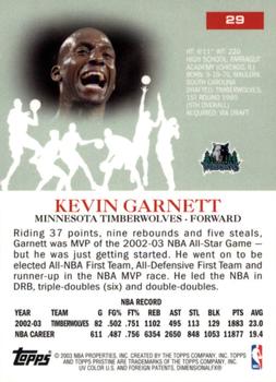2003-04 Topps Pristine #29 Kevin Garnett Back