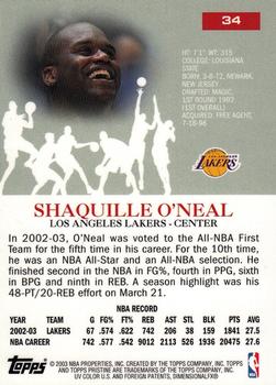 2003-04 Topps Pristine #34 Shaquille O'Neal Back