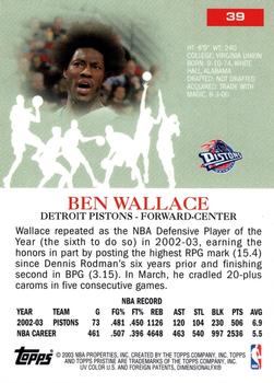 2003-04 Topps Pristine #39 Ben Wallace Back