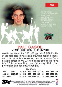 2003-04 Topps Pristine #43 Pau Gasol Back