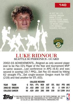 2003-04 Topps Pristine #140 Luke Ridnour Back