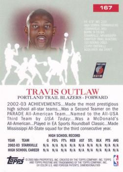 2003-04 Topps Pristine #167 Travis Outlaw Back