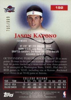 2003-04 Topps Pristine #192 Jason Kapono Back