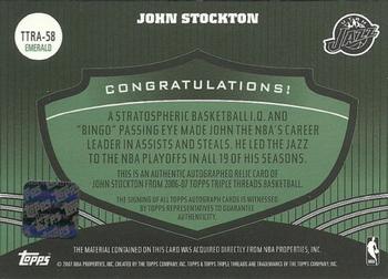 2006-07 Topps Triple Threads - Relics Autographs Emerald #TTRA-58 John Stockton Back