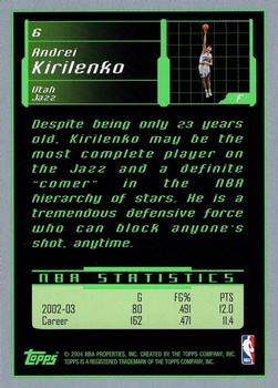 2003-04 Topps Rookie Matrix #6 Andrei Kirilenko Back
