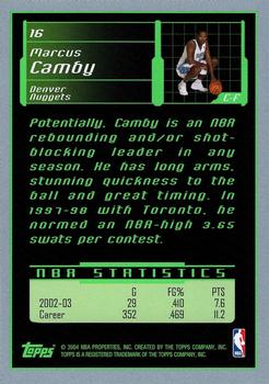 2003-04 Topps Rookie Matrix #16 Marcus Camby Back