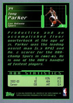 2003-04 Topps Rookie Matrix #34 Tony Parker Back