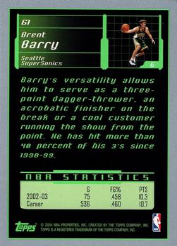 2003-04 Topps Rookie Matrix #61 Brent Barry Back