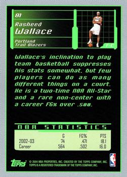 2003-04 Topps Rookie Matrix #81 Rasheed Wallace Back